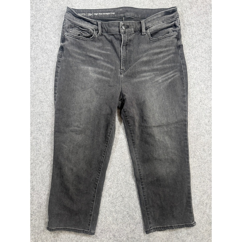 Talbots 16P Jeans Womens High Rise Straight Crop Faded Black Stretch Denim 16